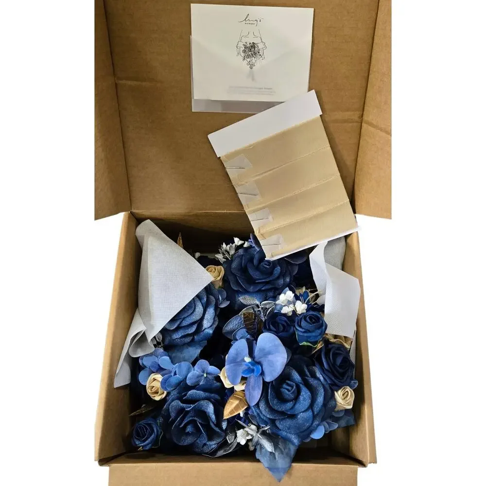 Ling's Moment Blue and Gold Bridesmaid Bouquet Set of 4,‎ Lilac Wedding Bouqu...